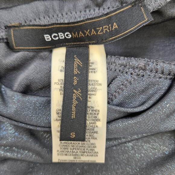 NWT BCBGMaxAzria Blue Metallic Drape Neck Bodysuit Size Small - Picture 3 of 7